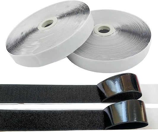3/4 Inch Wide Hook and Loop Tape with Heavy Duty Adhesive, Nylon Self Adhesive Fastener Strips for Home School Office Car and Crafting Organization (Black, 15 Feet)