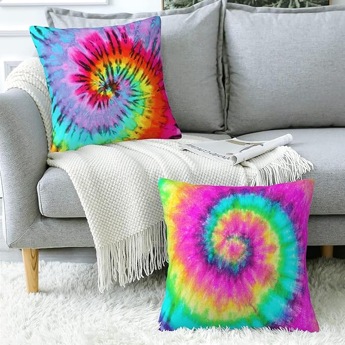 Colorful Tie Dye Throw Pillow Covers Set of 2 Tie Dye Pillow Covers 18x18 Inch Modern Farmhouse Home Decorative Pillow Cases Cushion Cover for Sofa Living Room Office
