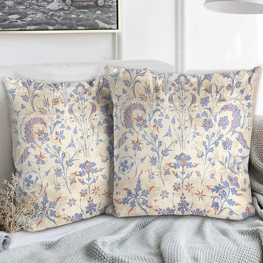 Boho Floral Throw Pillow Covers 16x16 inch Set of 2,Cream Boho Rug Geometric Floral Pattern Decor Double Sided Pattern Cushion Cover Soft Pillow Case Living Sofa Room Bed Square Pillow Cover