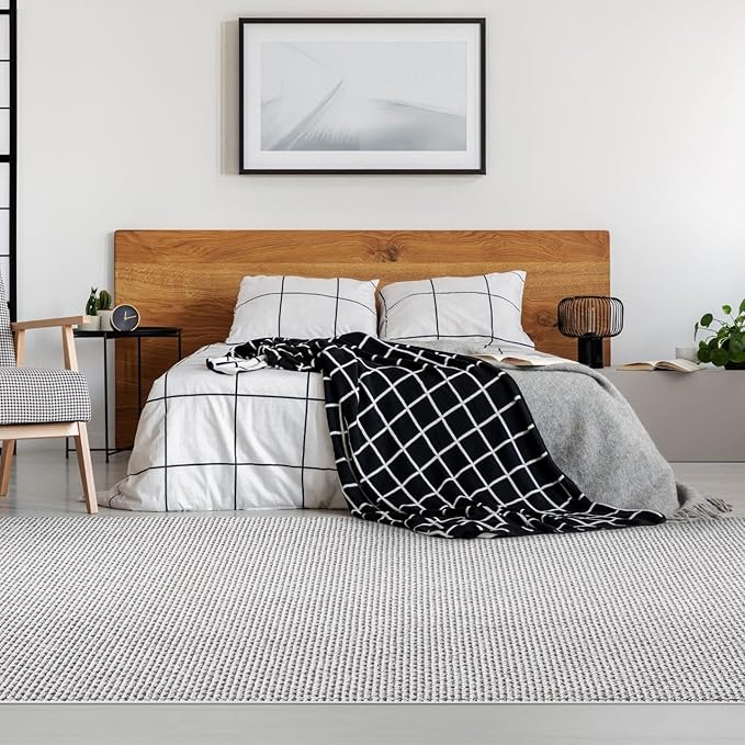 LUXE WEAVERS Solid Machine Woven White Dark Gray 9x12 Area Rug, Indoor Stain-Resistant Carpet