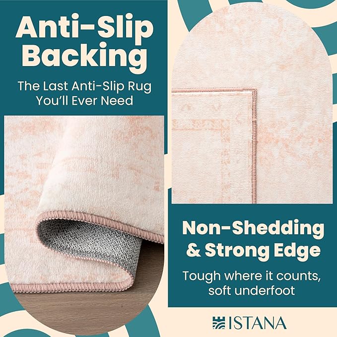 Istana 3x5 Area Rug - Pink Modern Rugs for Living Room 3x5 - Foldable Rugs for Bedroom/Living Room Rug - Stain Resistant Washable Rug - Eco-Friendly Small Area Rugs
