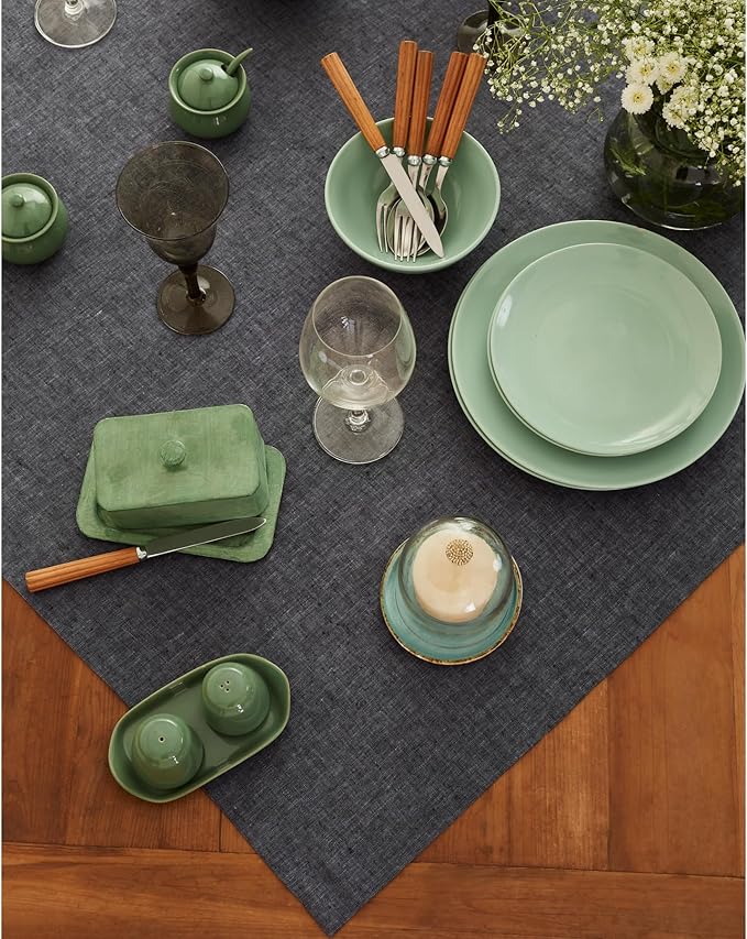 Solino Home Linen Square Tablecloth 52 x 52 Inch - 100% Pure Linen Charcoal Grey Table Throw - Athena, Machine Washable Tablecloth for Fall, Autumn, Winter, Thanksgiving