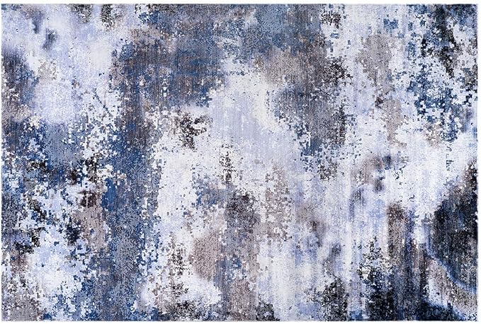Non Slip Rugs 2x3 Modern Abstract Easy Silk Rubber Backing Soft Entryway Area Rug for Door Mat Easy to Clean Non Shedding Kitchen for Bedroom Indoor Carpet (Navy - Blue, 2x3)