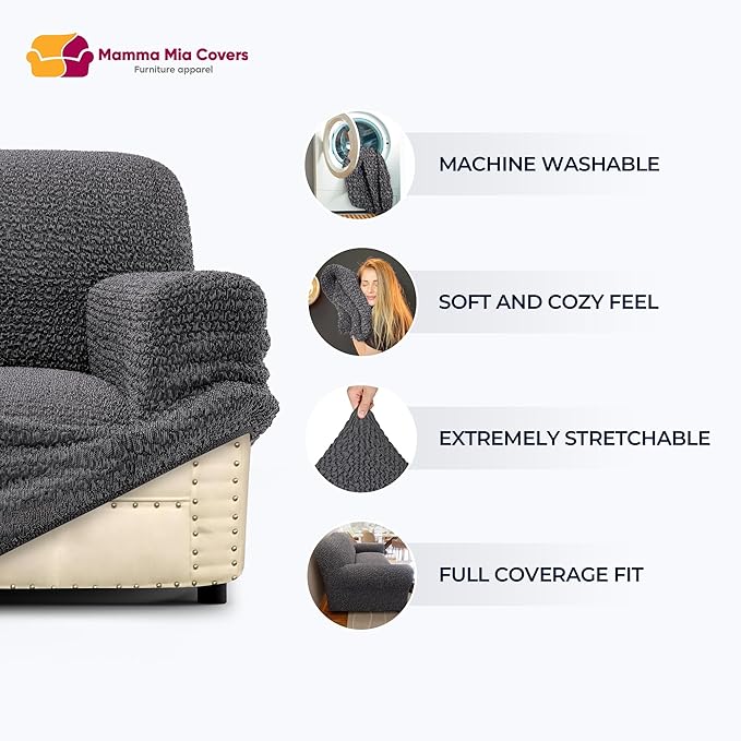 PAULATO BY GA.I.CO. Chair Cover - Armchair Cover - Armchair Slipcover - Cotton Fabric Slipcover - 1-Piece Form Fit Stretch Stylish Furniture Protector - Mille Righe Collection - Dark Grey (Chair)