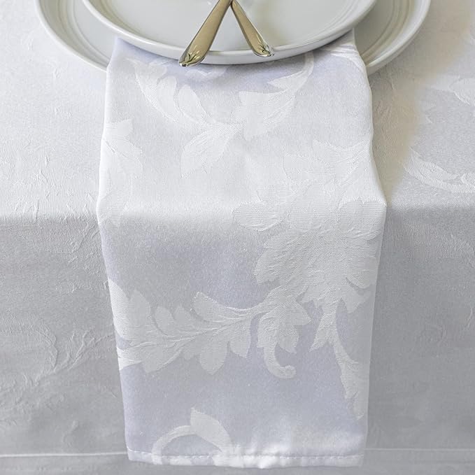 Benson Mills Harmony Scroll Woven Damask Fabric Set of 4 Napkins, Everyday, Parties, Special Occasions, Weddings and Holiday Cloth Napkin (18" x 18" Napkins, White)