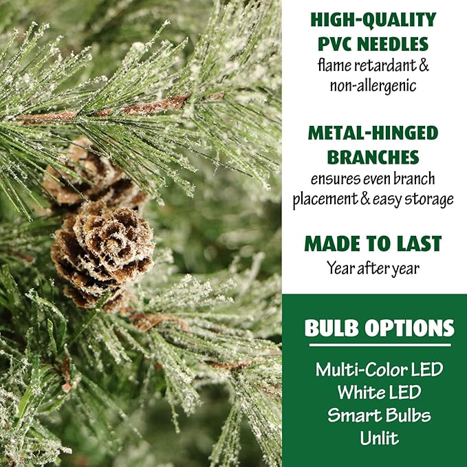 Fraser Hill Farm 6.5-Ft. Buffalo Fir Flocked Artificial Christmas Tree with Dual Multicolor & Warm White LED Lights and Stand, Prelit Foldable Fake Tree with Realistic Snowy Foliage for Home Decor