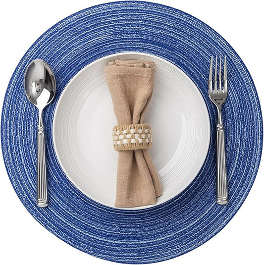 Round Placemats Set of 4 Woven Placemats Washable Braided Table Mats for Dining Table Heat Resistant Non-Slip Circle Place Mats(Royal Blue)