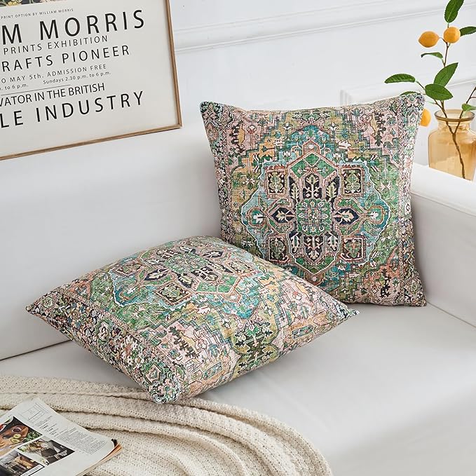 Boho Throw Pillow Covers 20x20 inch Set of 2,Boho Vintage Carpet Pattern Antique Ethnic Decor Double Sided Pattern Cushion Cover Soft Pillow Case Living Sofa Room Bed Square Pillow Cover