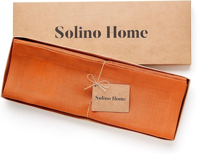 Solino Home Linen Placemats Set of 4 - Persimmon Orange Placemats 14 x 19 Inch - 100% Pure Linen Table Place Mats for Christmas, New Year - Fete