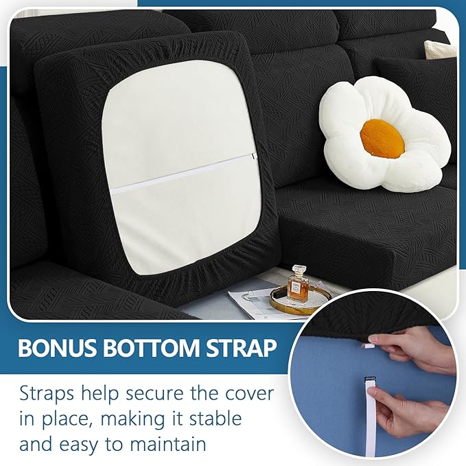 hyha Individual Couch Cushion Covers, Stretch Magic Sofa Seat Cushion Covers Washable, Dog Couch Sofa Slipcover for Pets, Kid with Elastic Bottom(2PC, Black)