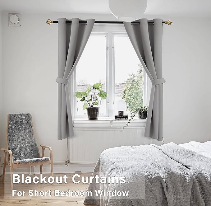 KOUFALL 45 Inch Length Kitchen Blackout Curtains Set of 2 Grommet Room Darkening Short Small Curtains for Bathroom Kids Room Bedroom 34x45 in Long Light Grey Gray