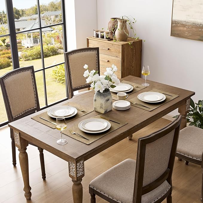 Romanstile Cloth Placemats Set of 8-12 x 18 Inch, Heat Resistant Double Layered Thickened Burlap Place Mats, Washable Faux Linen Farmhouse Table Mats for Kitchen/Dining/Party/Outdoor, Khaki
