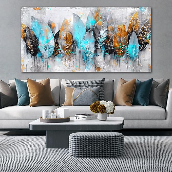 LAOTOART Abstract Leaf Wall-Art - Abstract Art Wall Decor - Large Wall Art for Living Room Ready to Hang Size 29" x 59"