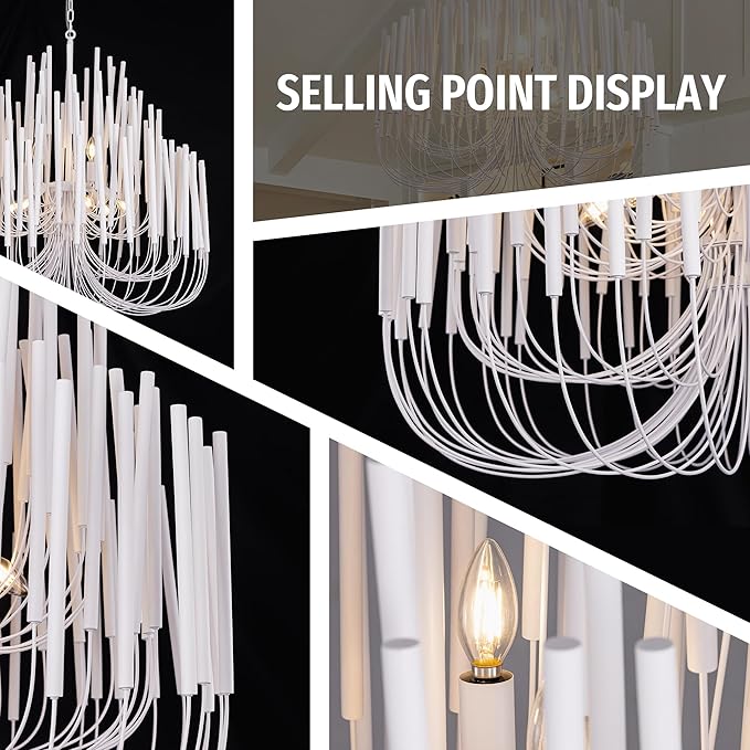 TOCHIC Modern Farmhouse Chandelier for Dining Room 36", Large Vintage White Wood Chandeliers Light for Living Room, Rustic Pendant Lighting Fixture Ceiling Hanging for Foyer Bedroom Entryway