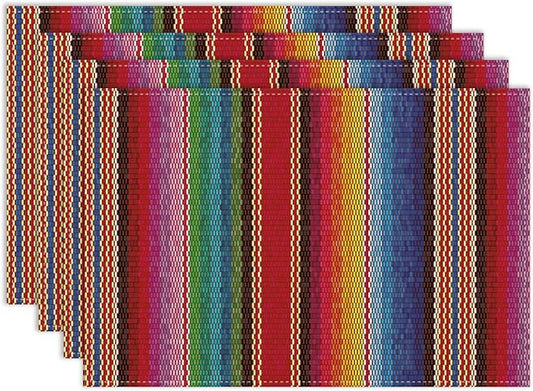 Mexican Placemat Set of 4, 12x18 Inch Colorful Mexico Fiesta Talavera Cinco de Mayo Dia De Los Muertos Day Native Art Coffee Vintage Table Mats for Outdoor Kitchen Dining Table Decoration