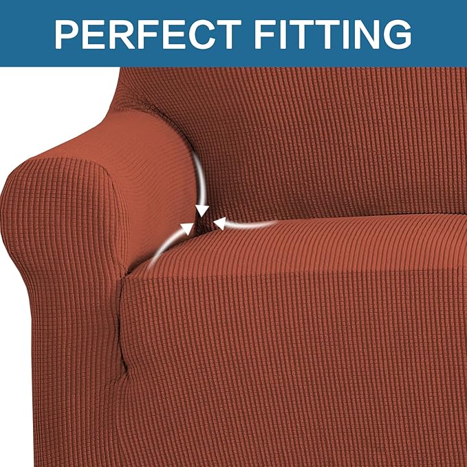 H.VERSAILTEX Stretch Sofa Covers for 3 Cushion Couch Covers Sofa Slipcovers for Living Room Feature Thick Checked Jacquard Fabric with Elastic Bottom, Sofa X-Large - Rust