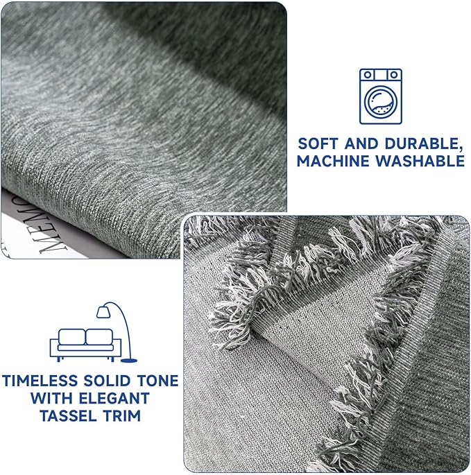 VClife Couch Covers for Sofa, Non Slip Sofa Covers for Dog Washable Couch Covers for 3 Cushion Couch Sofa with Tassel, Pet Sectional Sofa Covers Chenille Furniture Protector, Dark Gray, 91"x150"