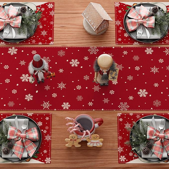 XCHI Winter Red Snowman Gingerbread Man Christmas Tree Xmas Table Runner Table Decoration for Party Home Kitchen Dining Holiday Decor 13x48 Inch