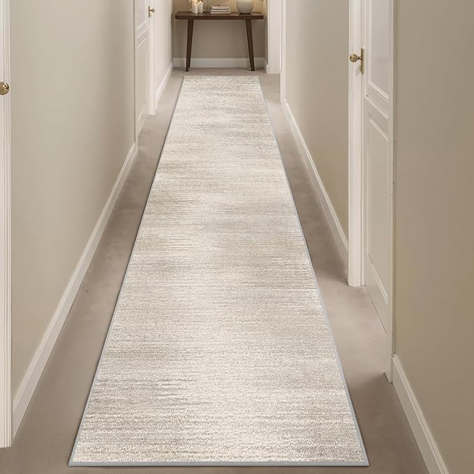 Enkor Runner Rugs for Hallway, 2x10 Washable Soft Non Slip Abstract Rugs for Kitchen, Modern Mat for Entryway Living Room Bedroom Beige & Grey