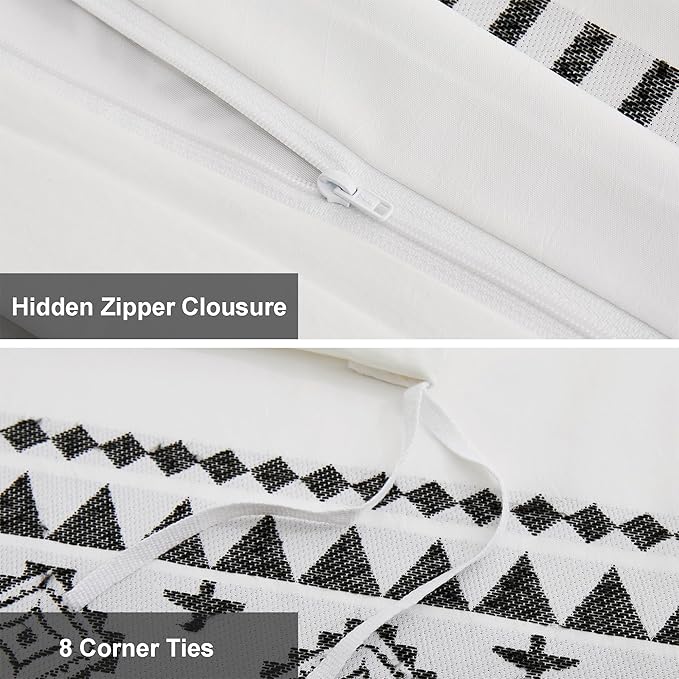 Oli Anderson Boho Duvet Cover Set King Size, Black and White Color Clash 3 PCS Microfiber Bedding Set, Durable and Super Soft Duvet Covers with Zipper and Ties, 104"*90"