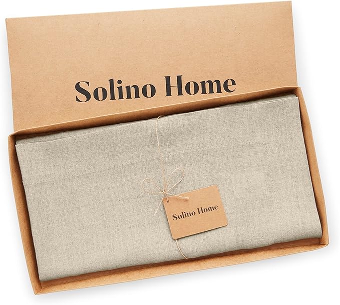 Solino Home Natural Linen Tablecloth 52 x 52 Inch - 100% Pure Linen Square Table Throw - Fete, Machine Washable Table Cloth for Fall, Autumn, Thanksgiving, Christmas, Holiday