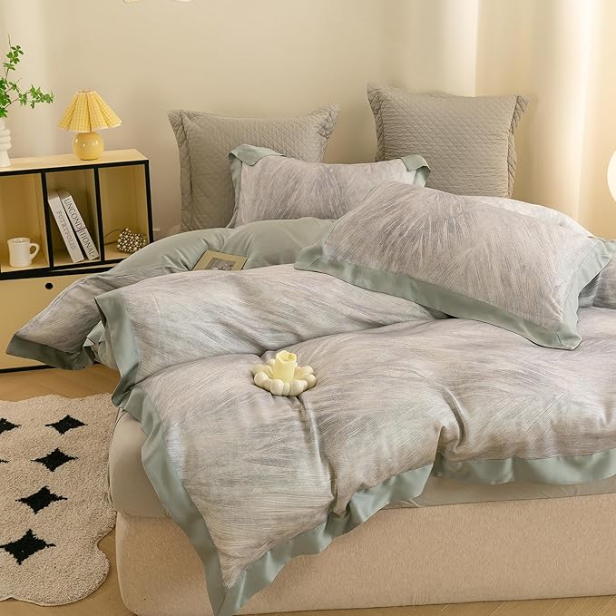 ECOCOTT Bedding 3-Piece Duvet Cover Set King Size – Silky Soft 100% Lyocell, Cooling & Breathable for Hot Sleepers, Ultra-Smooth with Modern Feathered Pattern, Moisture-Wicking