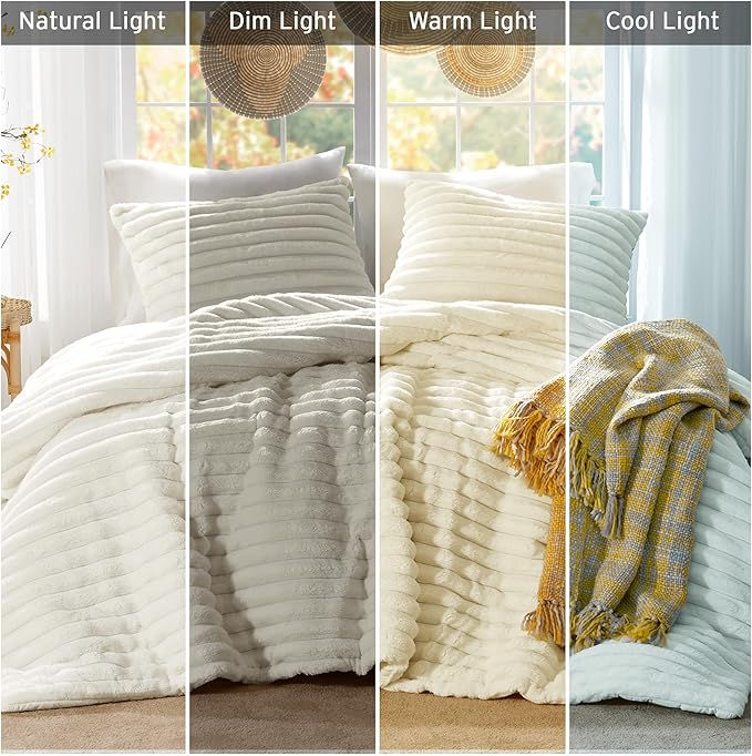 Intelligent Design Twin Comforter Set, Plush Bedding, Microfiber Reverse, 2 Piece, Lightweight, Super Soft Ribbed Velvet Comforter 1 Sham, All Season Fluffy Bed Set, Avril, Twin/Twin XL Ivory
