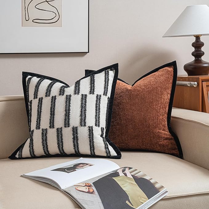 New 20x20'' inches Throw Pillow Cushion Covers - White Plain Color Cocostyle Chenille Jacquard Embroidery Vogue Luxury Modern Style Couch Sofa Bed Pillow Cover for Living Room Bedroom