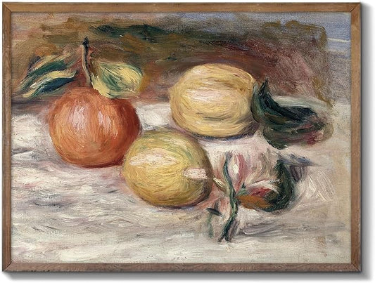 XOCUUI Vintage Still Life Wall Art, Fruit Pictures Farmhouse Home Decor, 8x10in No Frame Classical Farmhouse Fruit Lemons Orange Oil Paintings for Living Room, Kitchen, Dining Decor