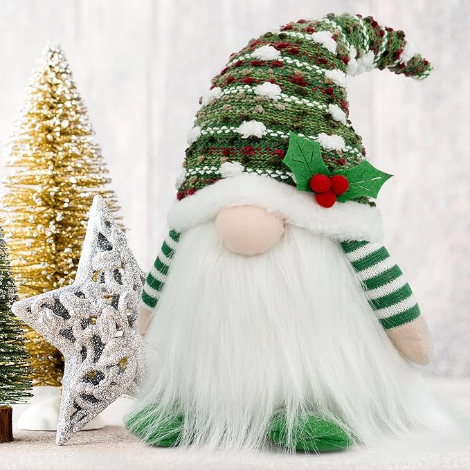 Gnome Christmas Decorations, Handmade Christmas Ornaments Swedish Tomte Elf Stuffed Dwarf for Home Holiday Decor, Thanksgiving Valentines Birthday Plush Gnome Gifts for Women