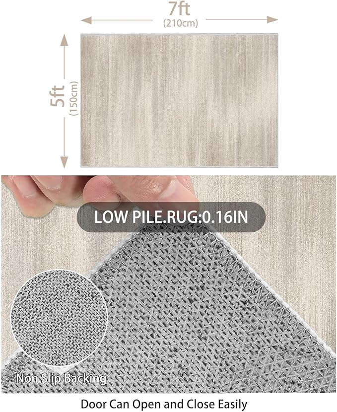 Enkor Area Rugs 5x7 Washable Non Slip Abstract Soft Rugs for Living Room Bedroom, Modern Mat for Kitchen Entryway Beige & Grey
