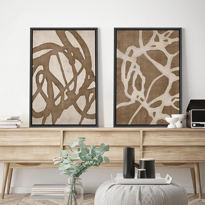 SIGNWIN Framed Canvas Print Wall Art Set Natural Flow Abstract Earth Tone Organic Shapes Cozy Neutral Minimal Decorative Nordic Zen Bohemian for Living Room, Bedroom, Office - 16"x24"x2 Black