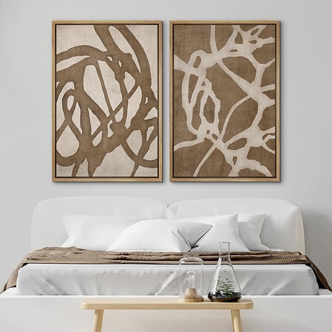 SIGNWIN Framed Canvas Print Wall Art Set Natural Flow Abstract Earth Tone Organic Shapes Cozy Neutral Minimal Decorative Nordic Zen Bohemian for Living Room, Bedroom, Office - 16"x24"x2 Natural