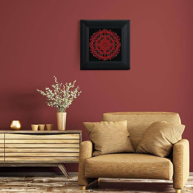 Brivoria Mandala Wall Art Home Decor, Framed Red Ember Glow Mandala Artwork, Modern Spiritual Energy Wall Decor for Living Room Bedroom or Meditation Space, Warm Decorative Accent, 12x12
