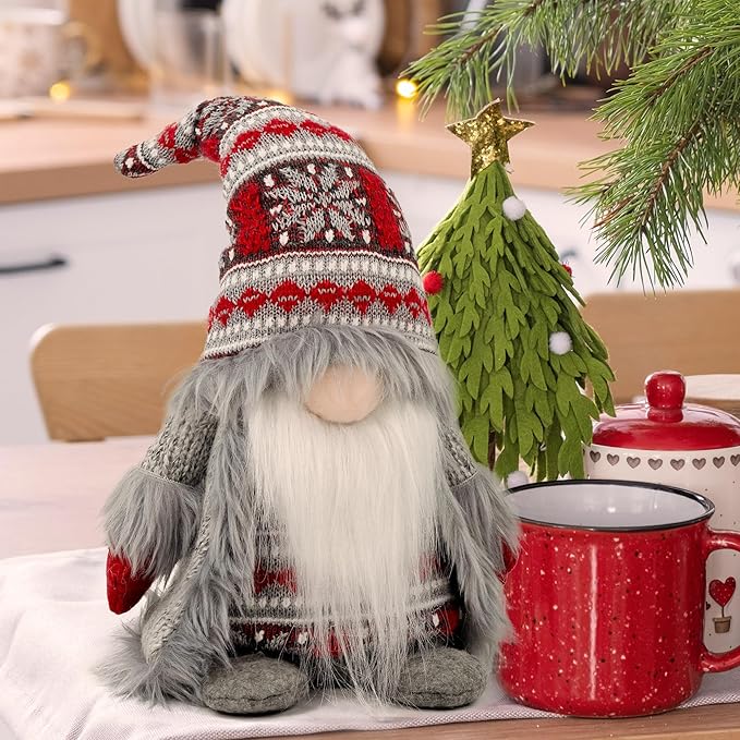 Gnome Christmas Decorations - Adorable Plush Christmas Gnome Gifts for Women, Thanksgiving Valentines Birthday Plush Gnomes Swedish Tomte Elf for Kitchen, Tiered Tray and Home Décor