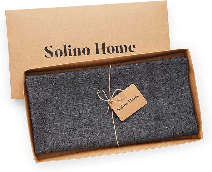 Solino Home Linen Square Tablecloth 52 x 52 Inch - 100% Pure Linen Charcoal Grey Table Throw - Athena, Machine Washable Tablecloth for Fall, Autumn, Winter, Thanksgiving