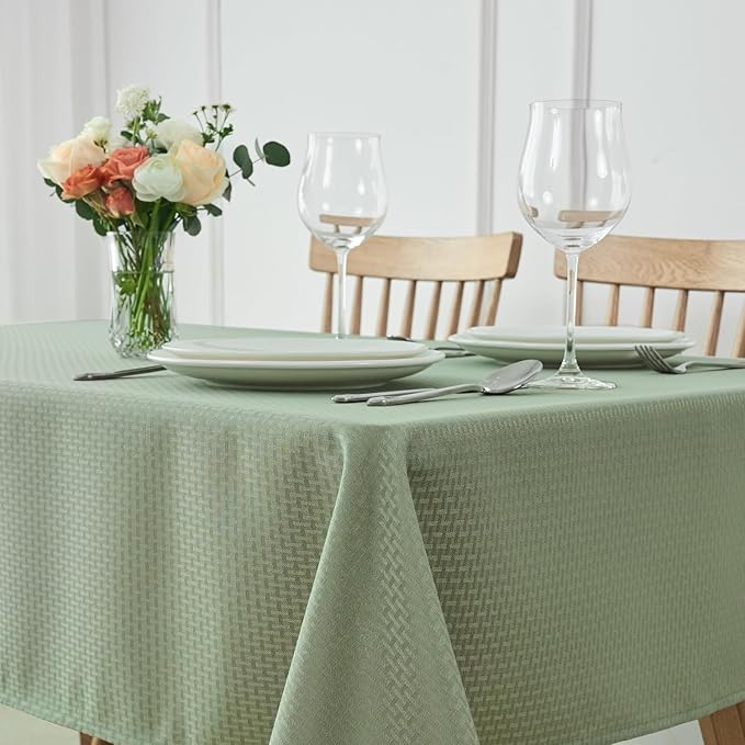 maxmill Jacquard Tablecloth Stain Resistant Waterproof Wrinkle Free Spillproof Washable Soft Weaved Texture Table Cloth for Dining Room, Indoor Outdoor Use, Rectangle 60 x 140 Inch, Sage Green