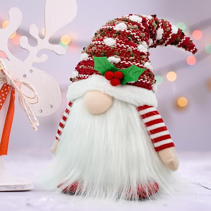 Gnome Christmas Decorations, Handmade Ornaments Swedish Tomte Elf Stuffed Dwarf for Home Holiday Decor, Thanksgiving Valentines Birthday Christmas Plush Gnome Gifts for Women