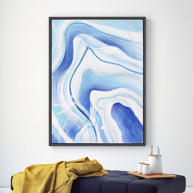 Empire Art Direct Abstract Wall Art Textured Hand Painted Canvas by Martin Edwards, Matte Black Frame, 40" x 30", Sky Elixer