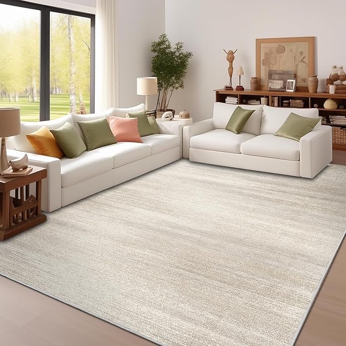 Enkor Area Rugs 9x12 Washable Non Slip Abstract Soft Rugs for Living Room Bedroom, Modern Mat for Kitchen Entryway Beige & Grey