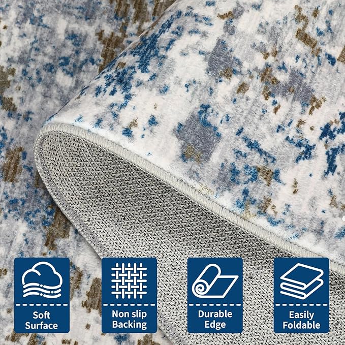 Modern Abstract Area Rug 3x5 Non Slip Non Shedding Rug Low Pile Stain Resistant for Bedroom Living Room,Navy