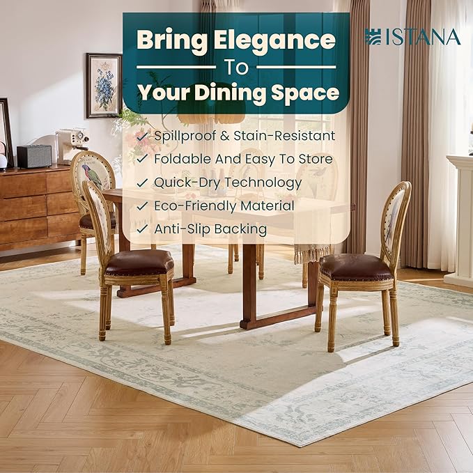 Istana Living Room Rug 10x14 - Green 10 x 14 Area Rug - Foldable Machine Washable Area Rugs 10x14 - Stylish 10x14 Area Rugs Boho - Stain Resistant Washable Rug 10x14