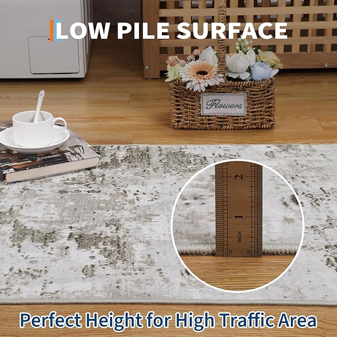 Modern Abstract Runner Rug 2x5 Washable Non Slip Stain Resistant Rug for Bedroom Living Room Non Shedding Low Pile Indoor Floor Cover,Taupe/Beige