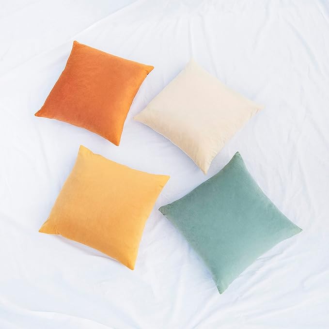 MONDAY MOOSE Decorative Throw Pillow Covers Cushion Cases, Set of 4 Soft Velvet Modern Designs, Mix and Match for Home Decor, Pillow Inserts Not Included (26x26 inch, Orange/Teal)