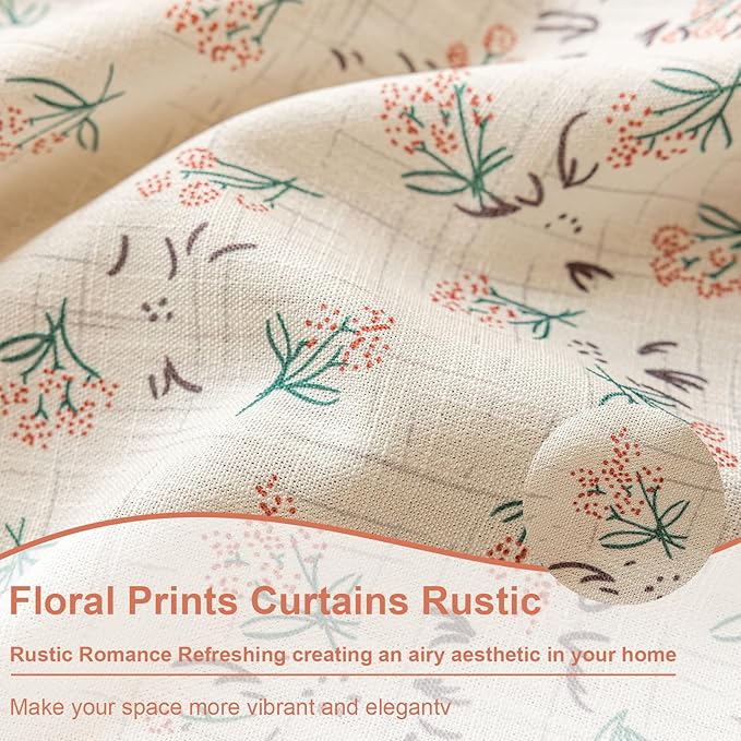 OYX Boho Floral Curtains 84 Inch Length 2 Panels for Living Room, Bedroom Light Filtering Drapes, Farmhouse Vintage Country French Rustic Tassels Pattern Rod Pocket Aesthetic Decor Window Treatments
