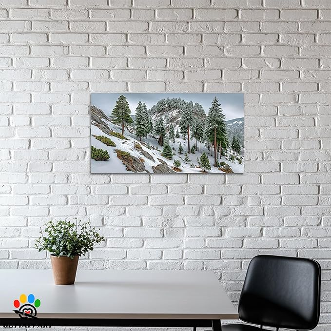 GUTTATY Christmas Winter Scene Canvas Wall Art, Snowy Forest Canvas Prints, Pine Tree Wall Painting, Serene Nature Poster Picture, Tranquil Landscape Wall Decor for Living Room, Bedroom, 48x24 Inch