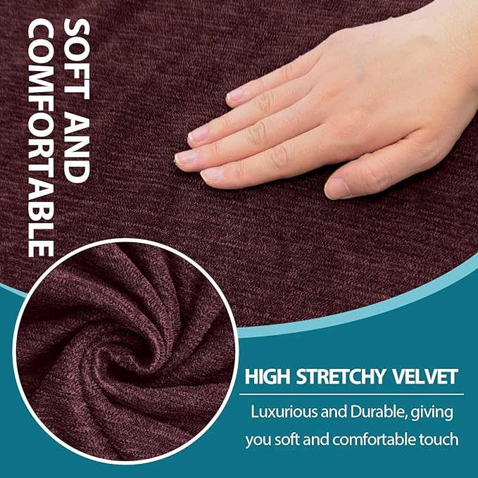 T Cushion Sofa Slipcover 4 Pieces Sofa Covers for T Cushion Couch Soft Sofa Slip Covers Furniture Protector with 3 Individual T Shape Seat Covers (Burgundy, 3 Cushions)