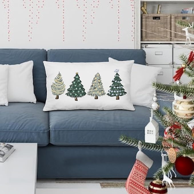 KEUSPI Green Christmas Decorations Christmas Tree Pillow Covers 12x20,Green Christmases Decor,Christmas Trees Xmas Pillow Cases Cushion Covers,Xmas Decor Pillow Covers for Bedroom
