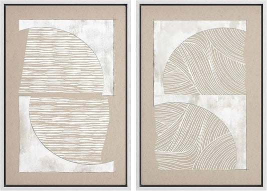 SIGNWIN Framed Canvas Print Wall Art Set Grunge Tan White Art Deco Polygons Abstract Shapes Illustrations Minimal Decorative Nordic Zen Bohemian for Living Room, Bedroom, Office - 24"x36"x2 White