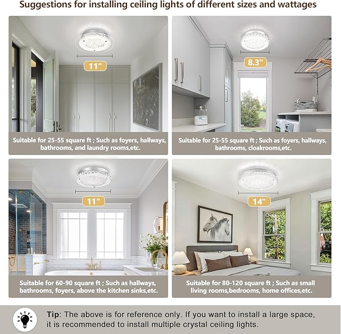 Crystal Ceiling Light 11" LED Crystal Bathroom Ceiling Light Fixtures Semi Flush Mount for Kitchen, Entryway, Foyer, Bedroom, Bathroom, Laundry Room, Cloakroom, Hallway 4000K (Dimmable)